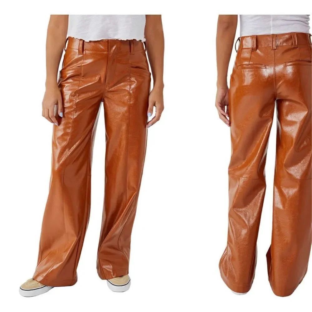Free People Star Crossed Lovers patent leather straight leg pants size 6 NWT
